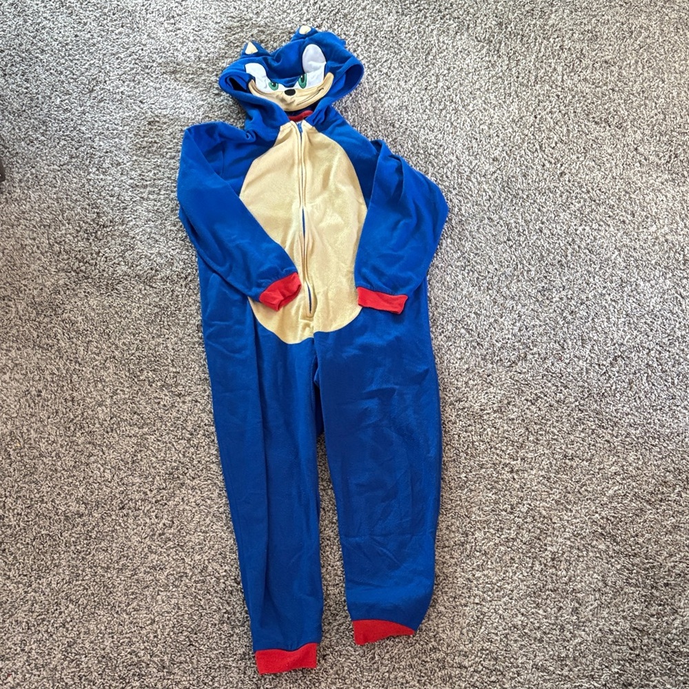 Kids Sonic Hooded Pajama Onesie with Cream Front and Red Trim